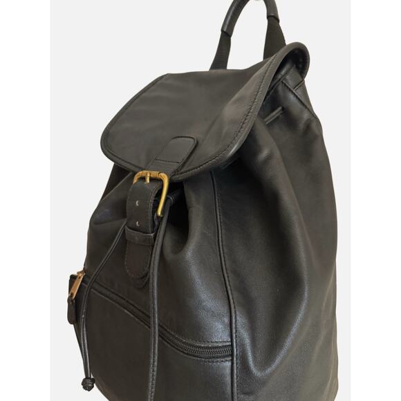 VTG Y2K 90s COACH XL Black Leather Backpack Drawstring Buckle Flap‎ USA 0529 Bag - Picture 3 of 9